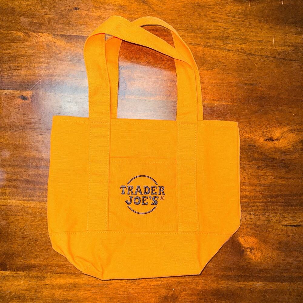 Trader Joes Halloween Mini Canvas Tote Bag Orange Trick or Treat